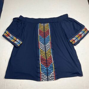 Cha Cha Vente Off The Shoulder Top Embroidered Short Sleeve Boho Casual Shirt XL